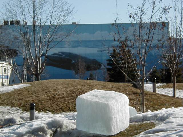Giant ice cube in park near the Performing Arts center