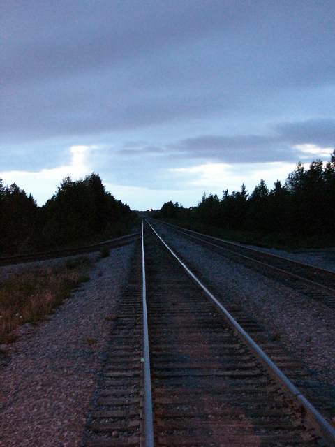 Alaska Railroad tracks at night