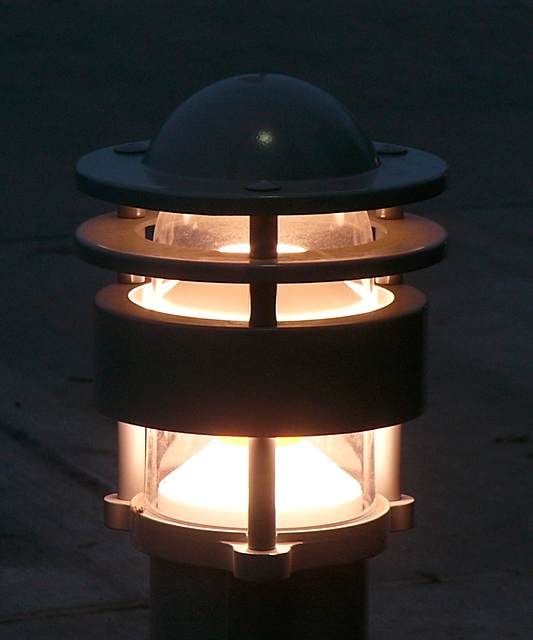 Closeup of one of the walkway lights.