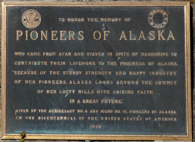 Plaque on the 2nd Pioneers of Alaska Momument