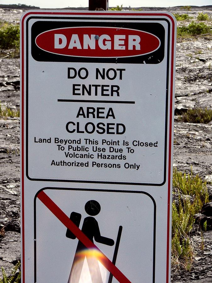 Kalapana lava field warning sign