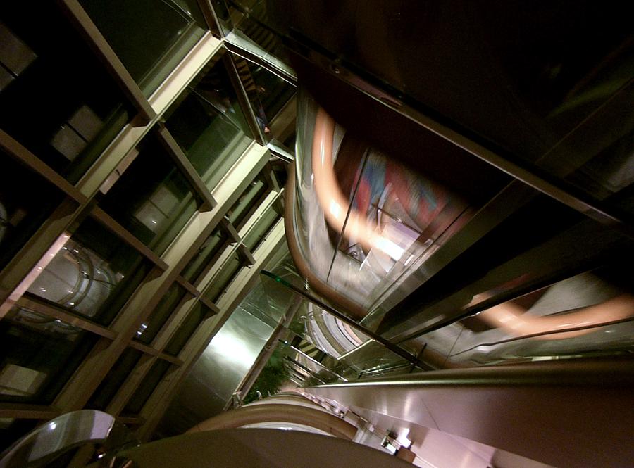 Looking down the elevator shafts