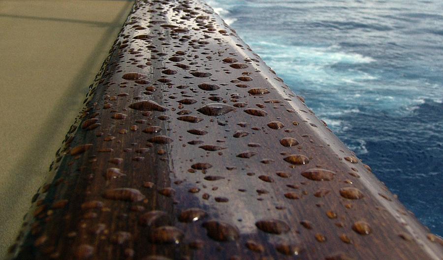Rain drops on the railing