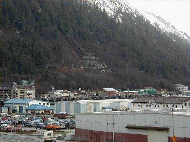 A closer view of the Juneau Mine ruins.