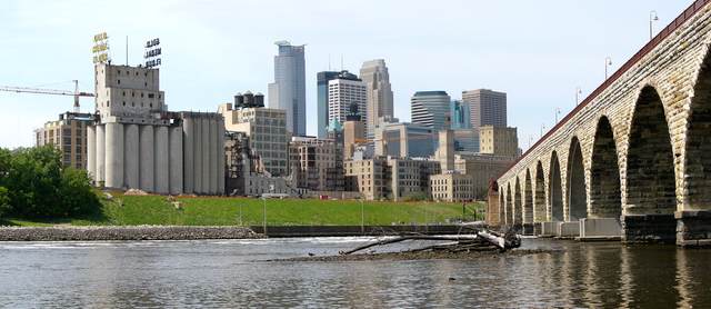 The Mill District, downtown, and the Stone Arch Bridge
