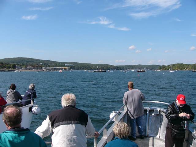 The view of Bar Harbor as we approach town. That's Mom in the blue top in the right foreground.