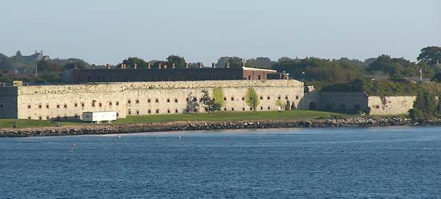 Fort Adams in the glow of the setting sun.