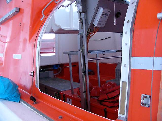 A peek inside one of the lifeboats before I got chased away.