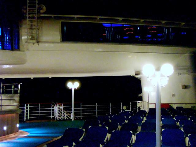 Skywalker's Nightclub and Deck Chairs at night