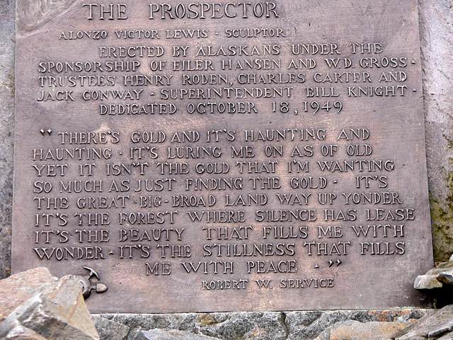 The plaque at the foot of "The Prospector".