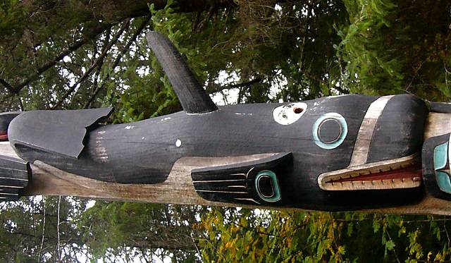 Closeup of Whale on the Gaanaxadi/Raven pole.