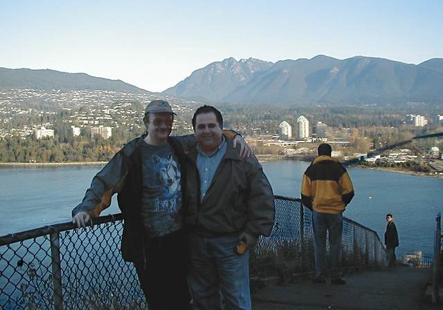 Bob and me in Stanley Park, with North Vancouver in the background