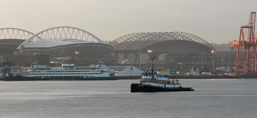 Tugboat, ferry, Safeco Field, and Qwest Field