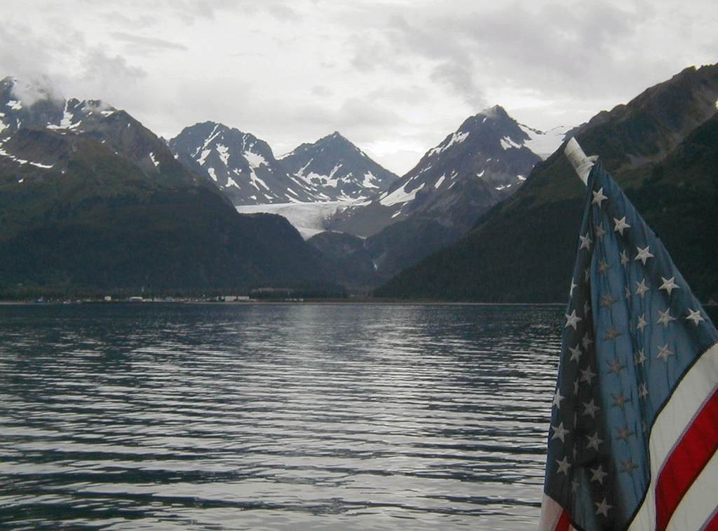 Somewhere in Resurrection Bay - maybe looking back toward Seward? - with a glacier visible
