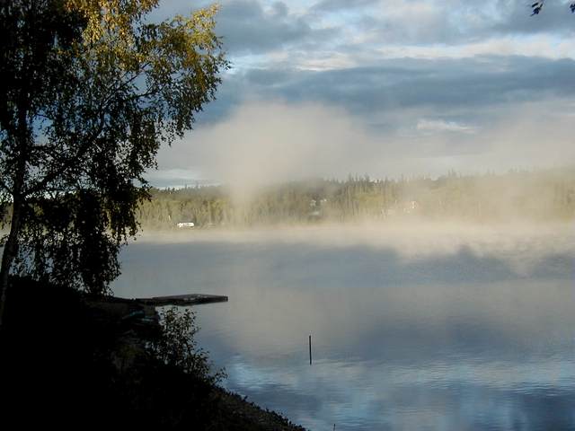 Morning mist over lake in Soldotna (we spent the night at a B&B on the lake)